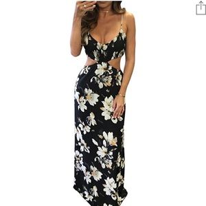 Sexy Backless Halter Neck Floral Print Maxi Dress